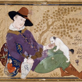 Young Portugese Man with dog - 1634 by Reza Abbasi ( Riza-i-Abbasi )